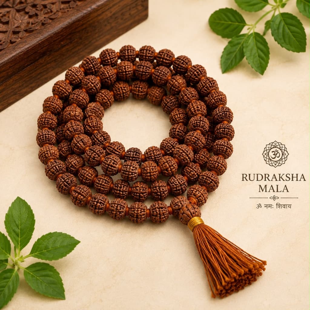 5 Mukhi Rudraksha Mala – 7mm, 108 Beads