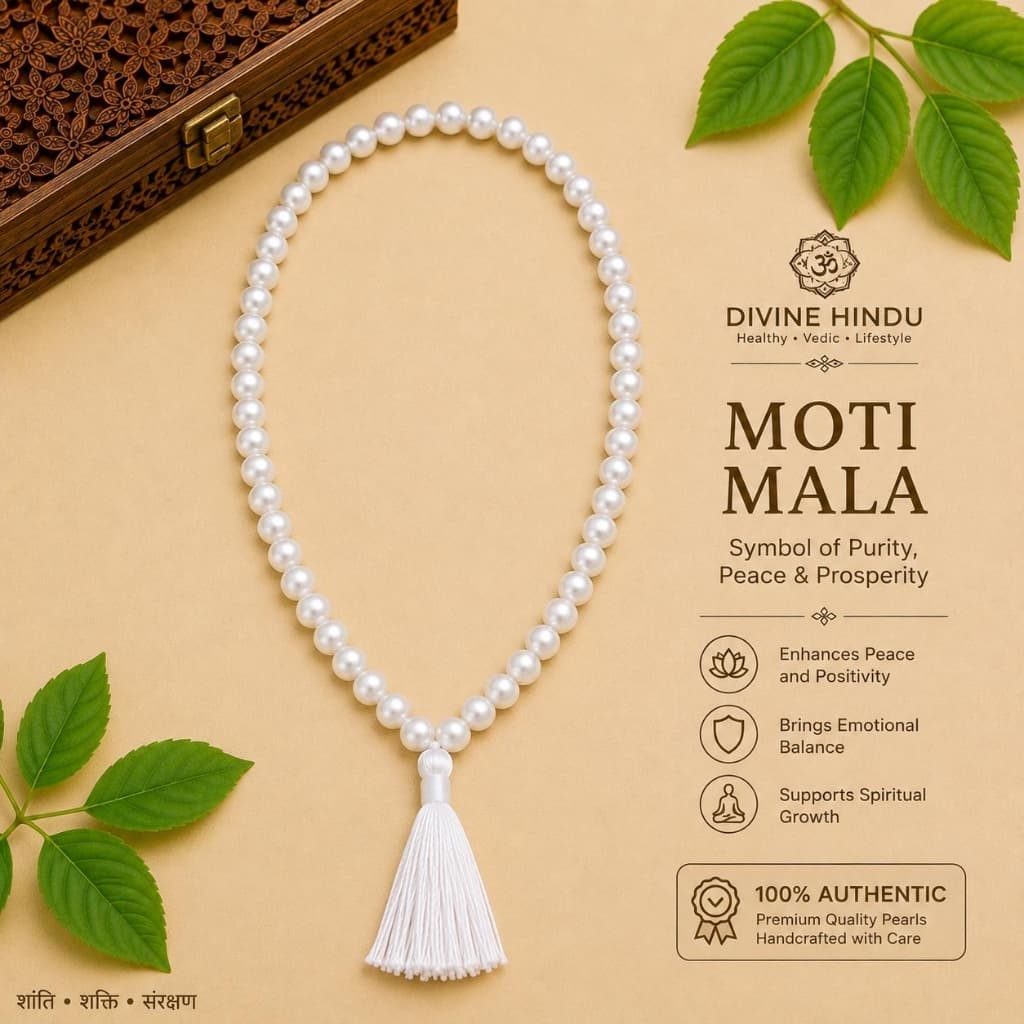 White Pearl Mala – 108 Beads (Natural Moti Mala)