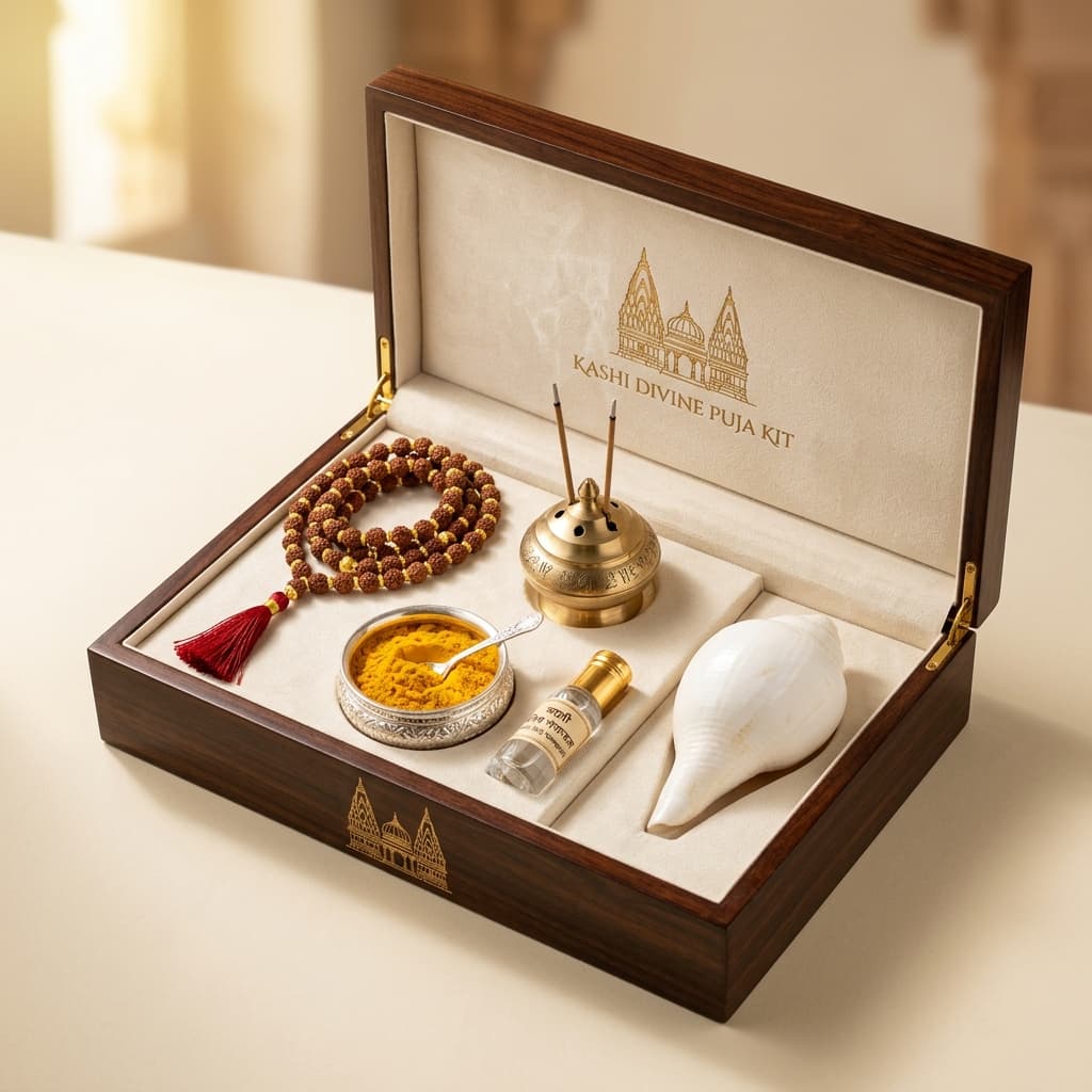 Premium Kashi Divine Puja Kit Luxurious Packaging box layout